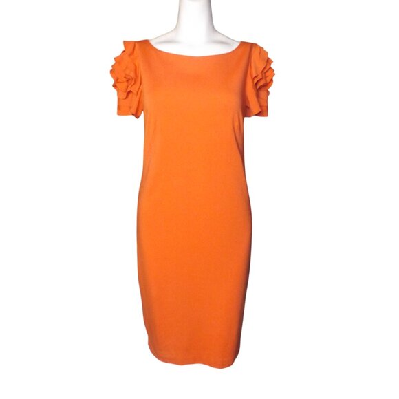 PIETRO BRUNELLI Dress, XS Maternity, Orange, Fabric Flower/Short sleeve, Zipper - Picture 9 of 15